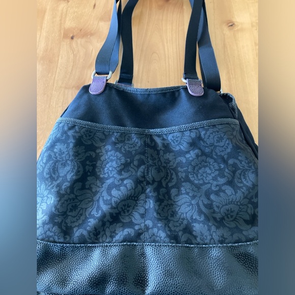 Haiku Purple Daisy Purse Shoulder Bag by Sharon Eisenhauer Black Canvas Leather - Picture 2 of 9